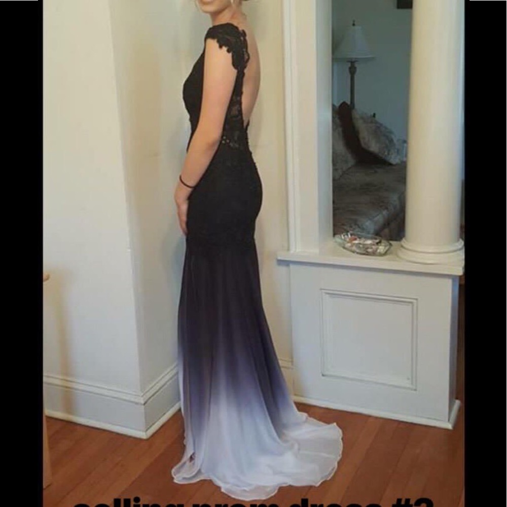 Black to white ombre prom dress